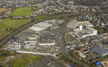 Aerial photo, Mediamarkt, Real, Metro, commercial area, Dümpten, Mülheim an der Ruhr, Ruhr area,