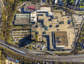 Aerial view, Rhein-Ruhr-Zentrum an der A40, shopping centre on the city border between Essen and