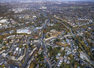 Aerial view, construction site of former football pitch, new construction of detached houses, St.