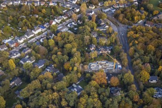 Aerial view, construction site new building, Broicher Waldgebiet, Schengerholzbachtal,