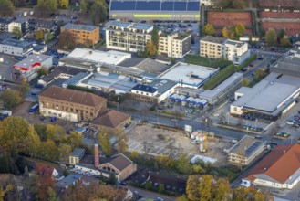 Aerial view, city centre, construction site Düsseldorfer Straße, Saarn, Mülheim an der Ruhr, Ruhr