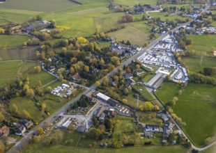 Aerial view, camping mile, caravan mile, company site motorhomes, Saarn, Mülheim an der Ruhr, Ruhr