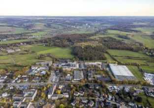 Aerial view, industrial area Solinger Straße, Kölner Straße, view to Mintarder Ruhrtalbrücke,