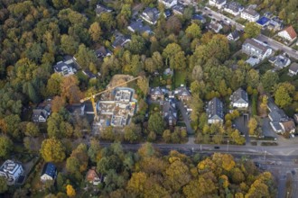 Aerial view, construction site new building, Broicher Waldgebiet, Schengerholzbachtal,