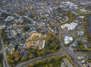 Aerial view, construction site of former football pitch, new construction of detached houses, St.