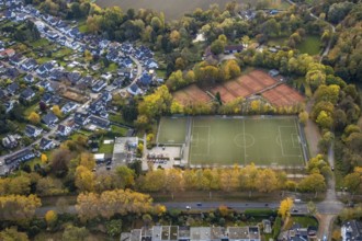 Aerial view, sports field Raadt sports club, tennis courts Raadt tennis club, Holthausen -