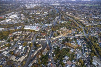 Aerial view, construction site of former football pitch, new construction of detached houses, St.