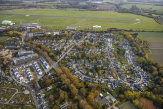 Aerial view, airport housing estate Mülheim, new development area Parsevalstraße, airport