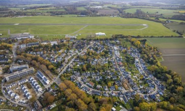 Aerial view, airport housing estate Mülheim, new development area Parsevalstraße, airport