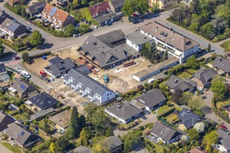 Aerial view, new building site Hamminkelner Landstraße, Rabenweg, Wesel, Ruhr area, Lower Rhine,