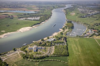 Aerial view, Welcome Hotel Wesel, Rheinbad Wesel, Rhine promenade, Rhine river, Wesel, Ruhr area,