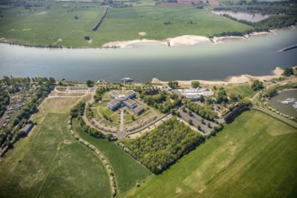 Aerial view, Welcome Hotel Wesel, Rheinbad Wesel, Rhine promenade, Rhine river, Wesel, Ruhr area,