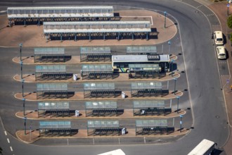 Aerial view, Wesel bus station, at Wesel railway station, Fusternberg, Wesel, Ruhr area, Lower