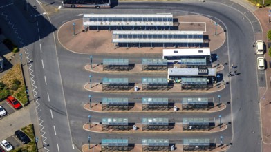 Aerial view, Wesel bus station, at Wesel railway station, Fusternberg, Wesel, Ruhr area, Lower
