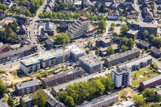 Aerial view, new residential building Kreuzstraße, Zitadellenviertel, Wesel, Ruhr area, Lower