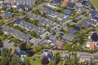 Aerial view, terraced housing estate Wilhelm-Leuschner-Straße, Lackhausen, Wesel, Ruhr area, Lower