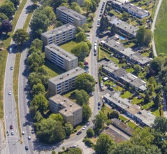 Aerial view, residential buildings Hans-Böckler-Straße, Wesel, Ruhr area, Lower Rhine, North