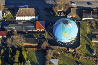 Aerial view, Oberwengerner Straße globe, gas globe, gasometer, Wengern, Wetter, Ruhr area, North