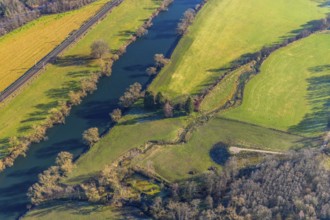 Aerial view, river Ruhr, riverbank area, Wengern, Wetter, Ruhr area, North Rhine-Westphalia,