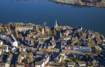 Aerial view, Wetter Castle, Wetter-Freiheit Protestant Church, Harkortsee, Alt-Wetter, Wetter, Ruhr