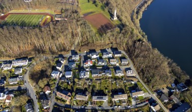 Aerial view, residential area Harkortberg, Ehrenmalweg, Harkortturm, sports field, Alt-Wetter,