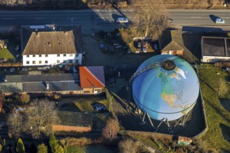 Aerial view, Oberwengerner Straße globe, gas globe, gasometer, Wengern, Wetter, Ruhr area, North