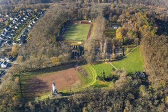Aerial view, new housing estate Am alten Stamm - Sunderweg, Harkortturm, climbing forest Wetter,