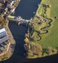 Aerial view, Harkort hydroelectric power station, Ruhr, Ruhr valley, Obergraben, Wetter, Wetter,