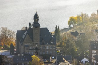 Aerial view, city administration Wetter (Ruhr), town hall, heritage-protected secular building,