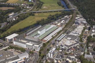 Aerial view, industrial estate, DEMAG, Ruhr Valley Centre, new roundabout Kaiserstraße