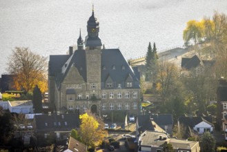 Aerial view, city administration Wetter (Ruhr), town hall, heritage-protected secular building,