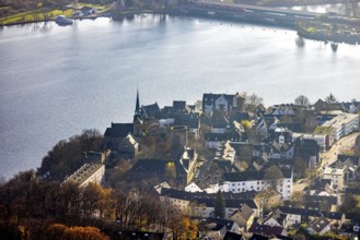 Aerial view, Wetter Castle, Evangelical-Ref. parish Wetter-Freiheit, shore Harkortsee, Wetter,