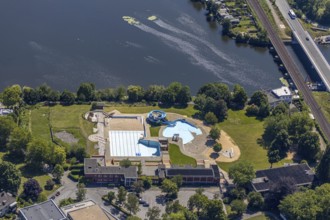 Aerial view, nature outdoor swimming pool Wetter, Ruhr, Ruhr valley, Alt-Wetter, Wetter, Ruhr area,