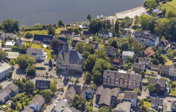 Aerial view, Wetter city council, Wetter-Herdecke ferry landing stage, Harkort-See shore,