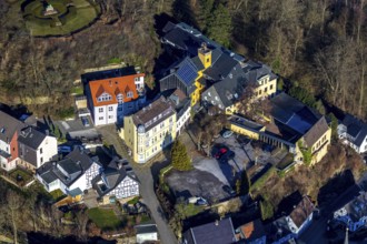 Aerial view, castle ruins of Volmarstein Castle, Volmarstein Castle Hotel, Volmarstein, Wetter,