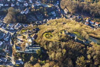 Aerial view, castle ruins of Volmarstein Castle, Volmarstein Castle Hotel, Volmarstein, Wetter,