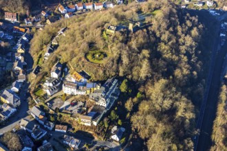 Aerial view, castle ruins of Volmarstein Castle, Volmarstein Castle Hotel, Volmarstein, Wetter,