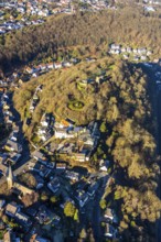 Aerial view, castle ruins of Volmarstein Castle, Volmarstein Castle Hotel, Volmarstein, Wetter,