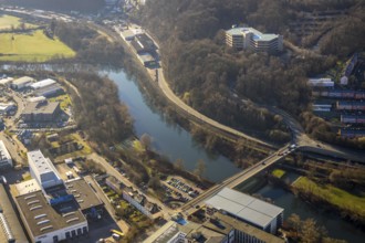 Aerial view, Demag factory premises, Ruhrbrücke Ruhrstraße, Volmarstein, Wetter, Ruhr area, North
