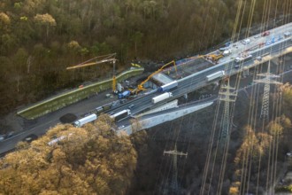 Aerial view, construction site motorway A1 viaduct, replacement construction of the viaduct,