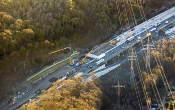 Aerial view, construction site motorway A1 viaduct, replacement construction of the viaduct,