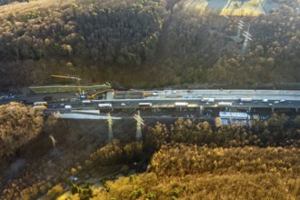 Aerial view, construction site motorway A1 viaduct, replacement construction of the viaduct,