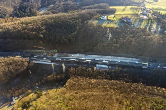 Aerial view, construction site motorway A1 viaduct, replacement construction of the viaduct,