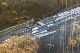 Aerial view, construction site motorway A1 viaduct, replacement construction of the viaduct,