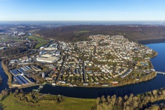 Aerial view, city view Wetter, river Ruhr, Obergraben, Harkortsee, Alt-Wetter, Wetter, Ruhr area,