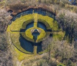 Aerial view, castle ruins of Volmarstein Castle, war memorial, Volmarstein, Wetter, Ruhr area,