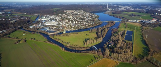 Aerial view, city view Wetter, river Ruhr, Obergraben, Harkortsee, Alt-Wetter, Wetter, Ruhr area,