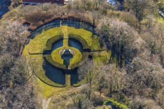 Aerial view, castle ruins of Volmarstein Castle, war memorial, Volmarstein, Wetter, Ruhr area,