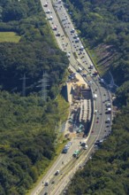 Aerial view, construction site motorway A1 viaduct, replacement construction of the viaduct,