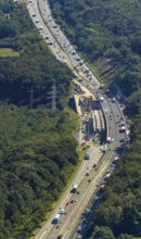 Aerial view, construction site motorway A1 viaduct, replacement construction of the viaduct,